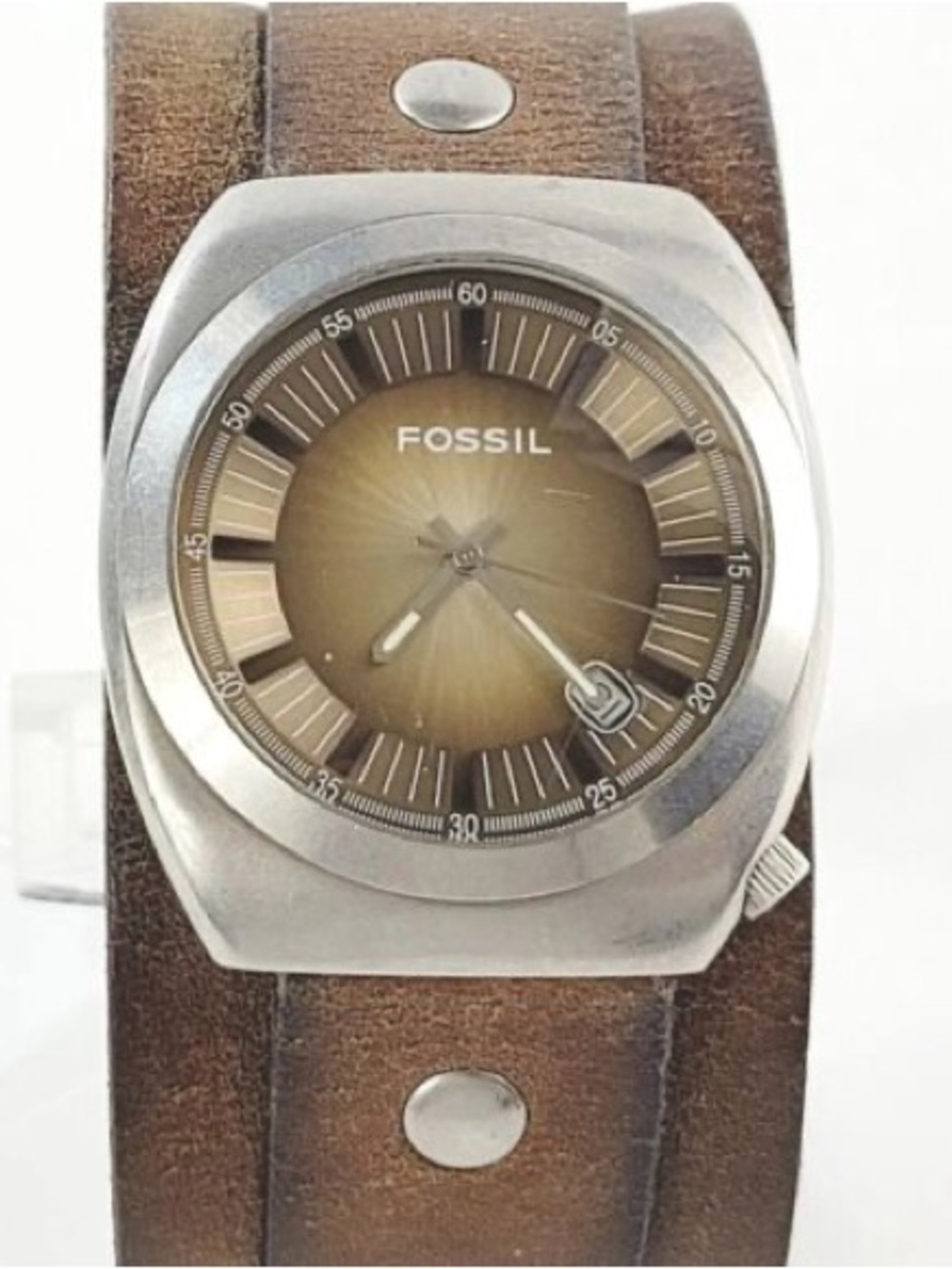 Fossil Brown Leather Cuff Watch - Men's Stylish Analog Timepiece